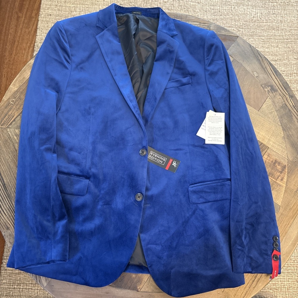 JF J Ferrar Velvet Sport Coat Blazer Men's 46L Evening Edition Slim Fit Blue NEW